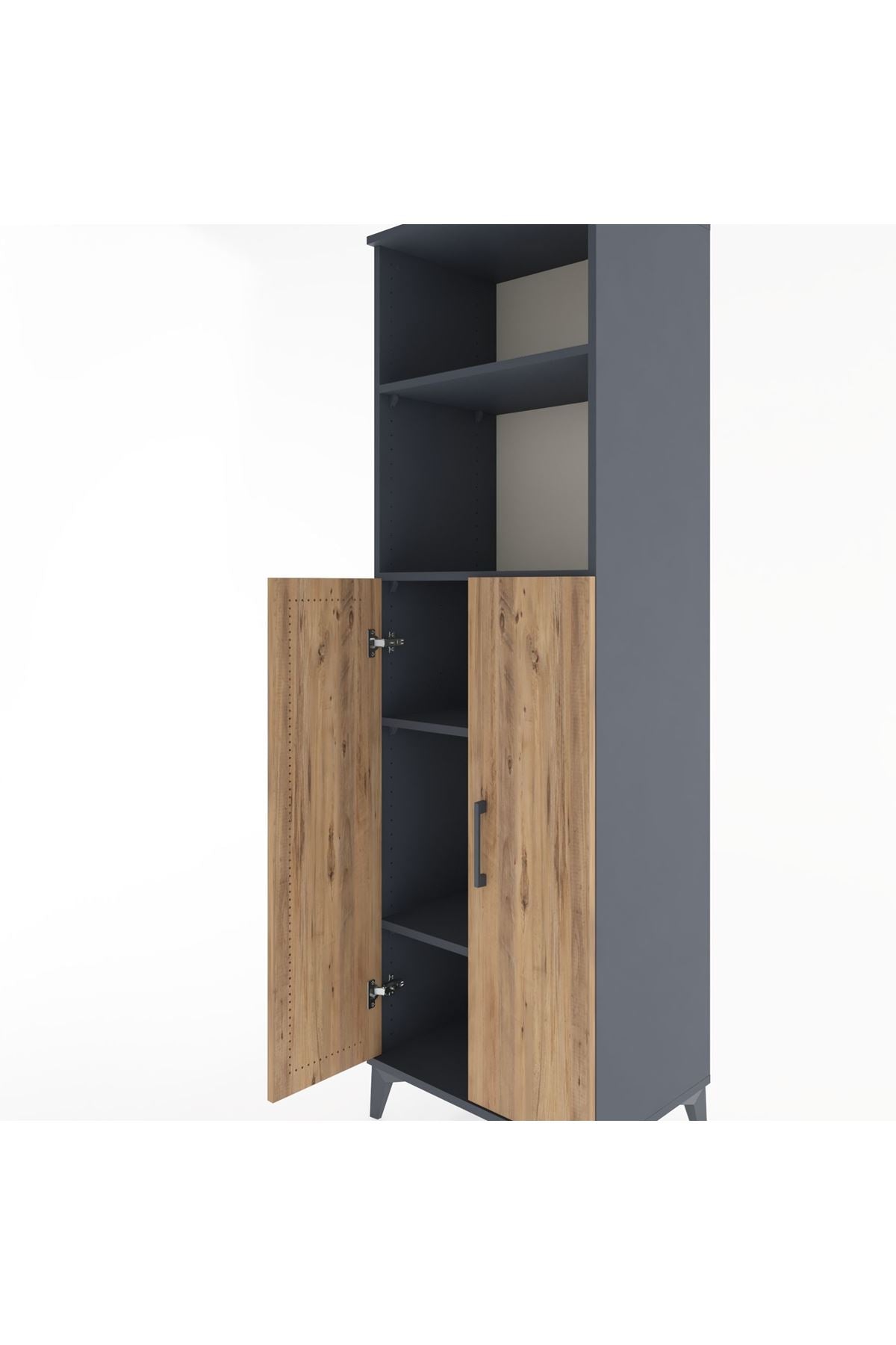 Hyperion Dolap 4 Raflı 2 Kapaklı 60x44x195 Antrasit-Çam