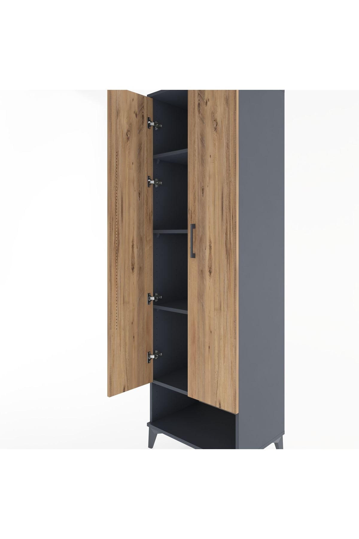 Hyperion Dolap 4 Raflı 2 Kapaklı 60x44x195 Antrasit-Çam