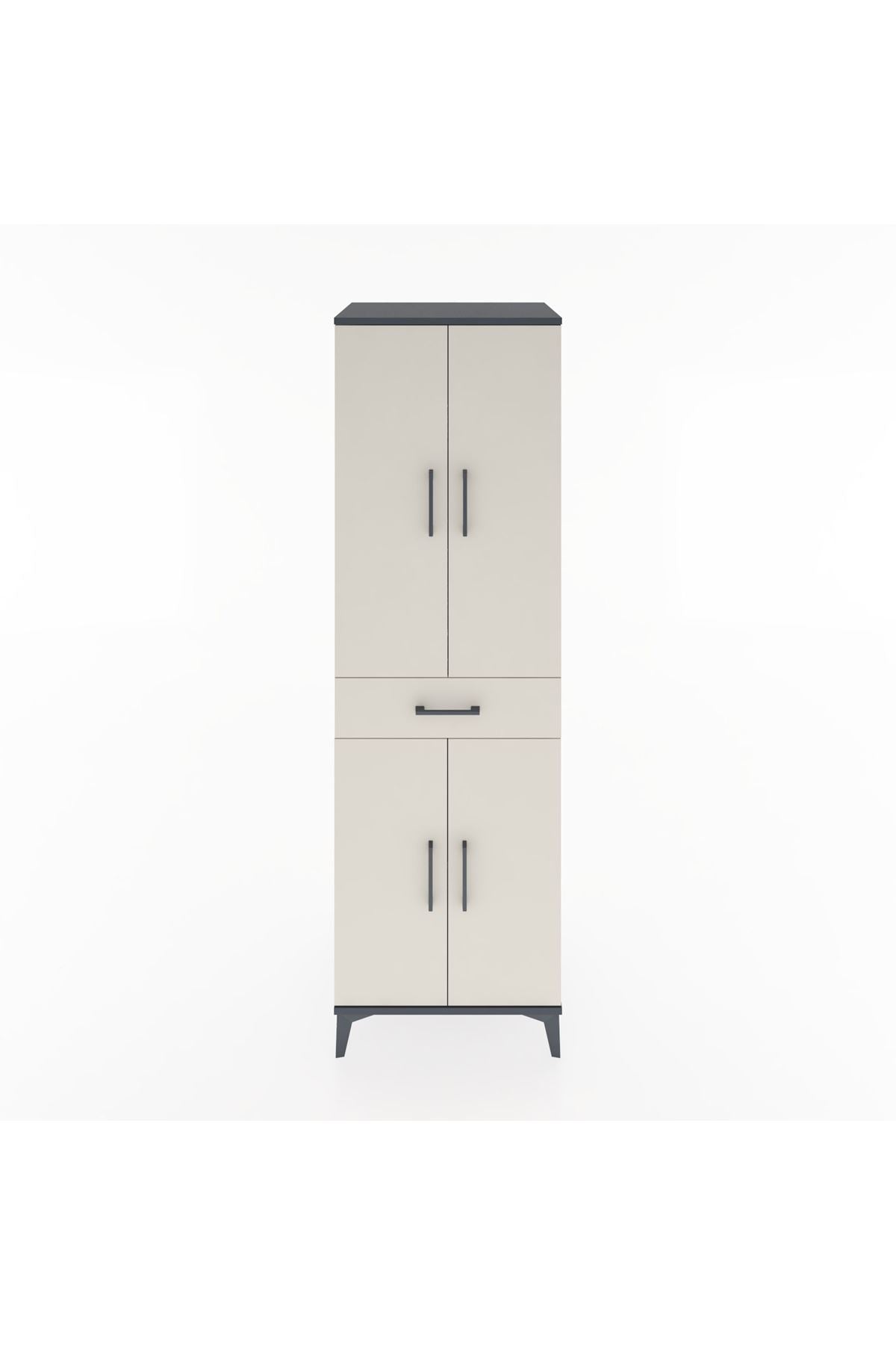 Hyperion Dolap 4 Raflı Tek Çekmeceli 4 Kapaklı 60x44x195 Antrasit-Aytaşı
