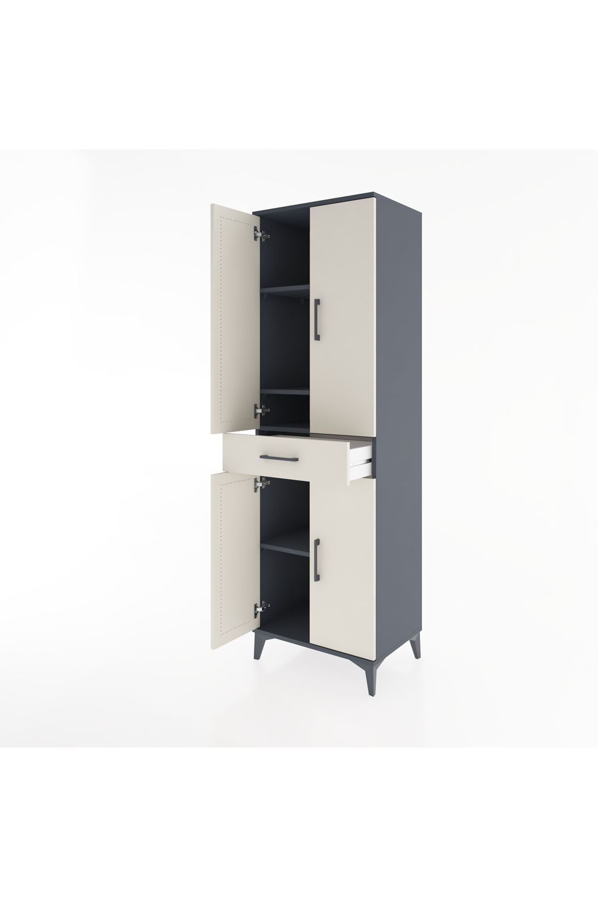 Hyperion Dolap 4 Raflı Tek Çekmeceli 4 Kapaklı 60x44x195 Antrasit-Aytaşı