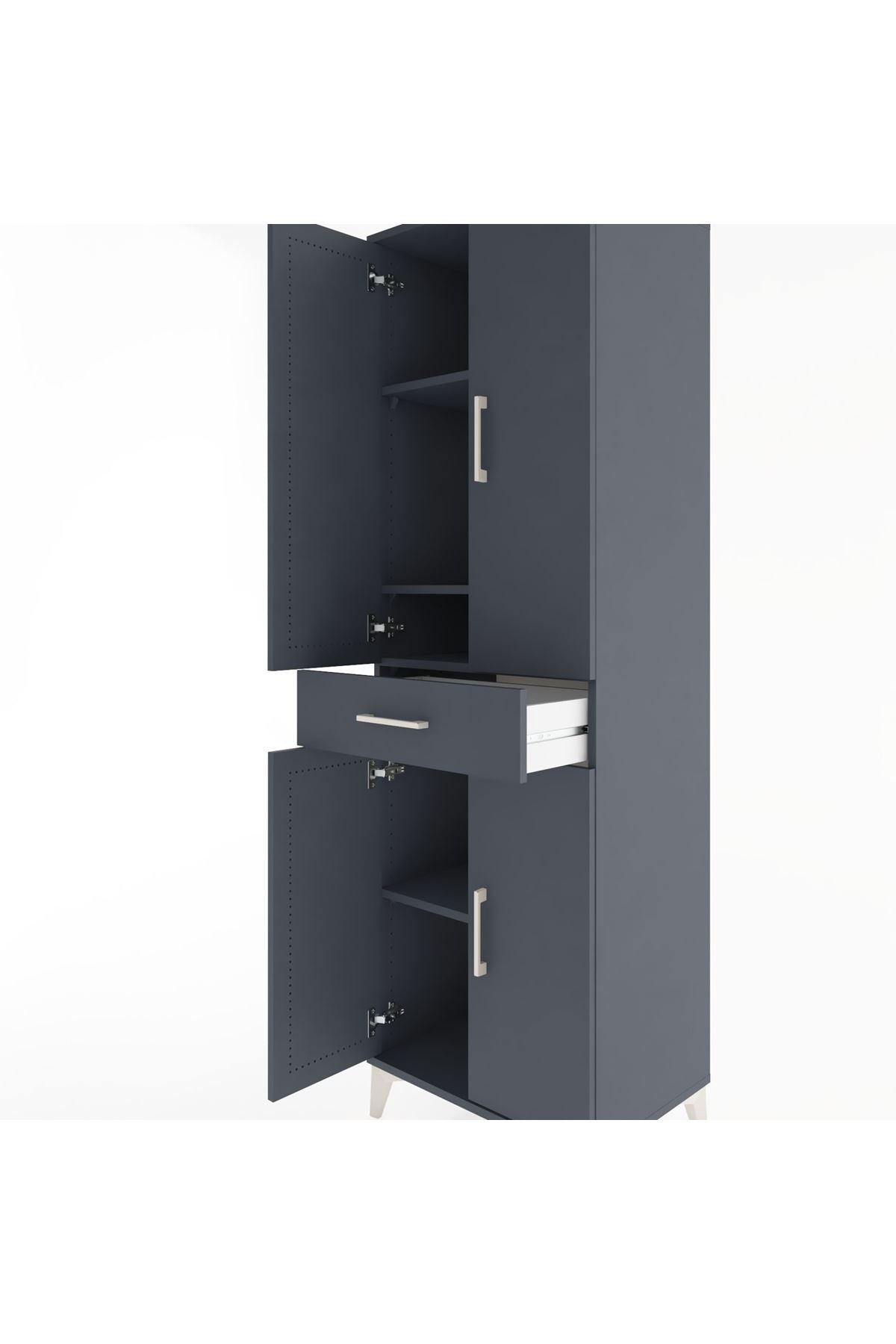 Hyperion Dolap 4 Raflı Tek Çekmeceli 4 Kapaklı 60x44x195 Antrasit-Antrasit