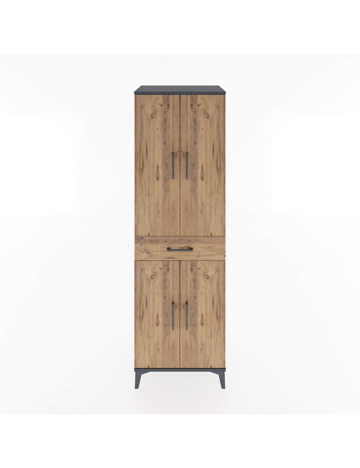Hyperion Dolap 4 Raflı Tek Çekmeceli 4 Kapaklı 60x44x195 Antrasit-Çam