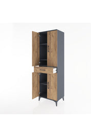 Hyperion Dolap 4 Raflı Tek Çekmeceli 4 Kapaklı 60x44x195 Antrasit-Çam