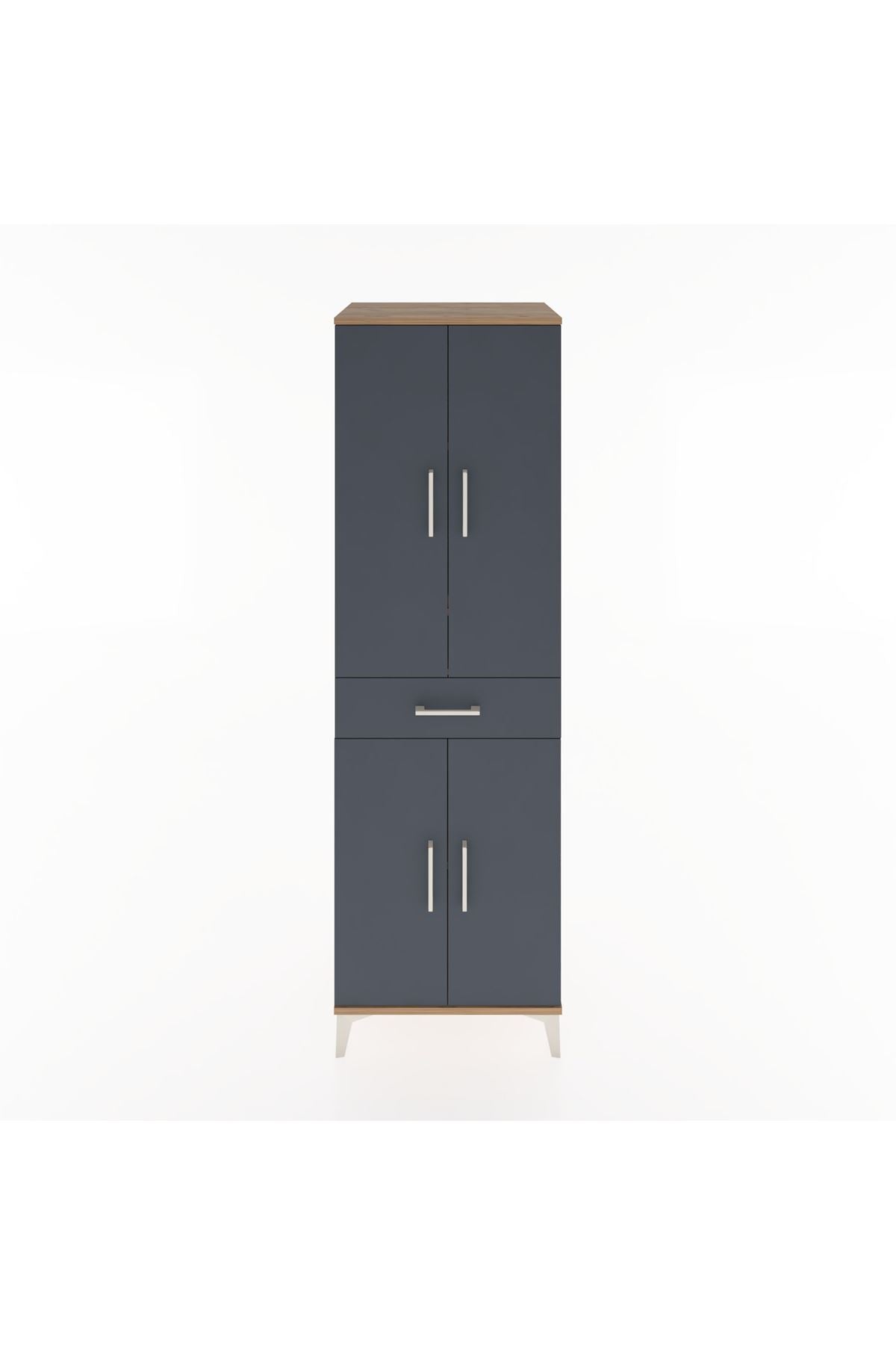 Hyperion Dolap 4 Raflı Tek Çekmeceli 4 Kapaklı 60x44x195 Çam-Antrasit