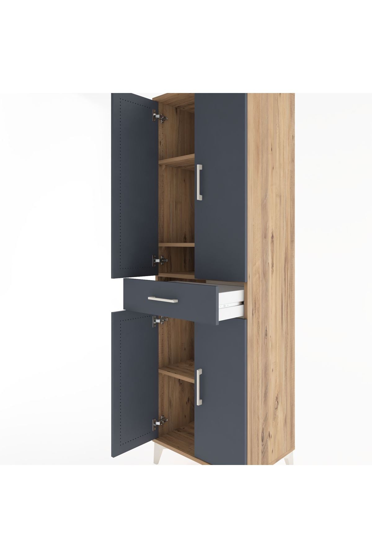Hyperion Dolap 4 Raflı Tek Çekmeceli 4 Kapaklı 60x44x195 Çam-Antrasit