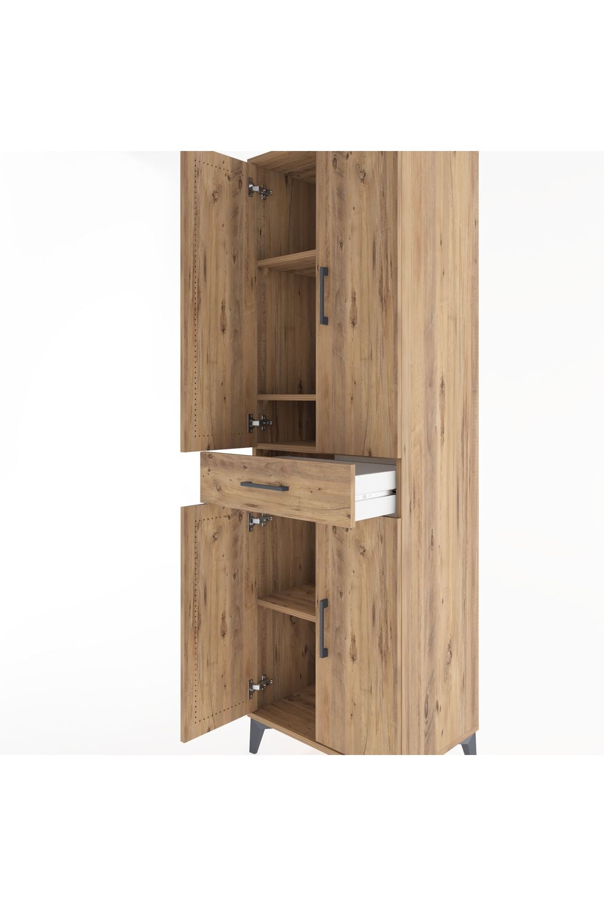 Hyperion Dolap 4 Raflı Tek Çekmeceli 4 Kapaklı 60x44x195 Çam-Çam