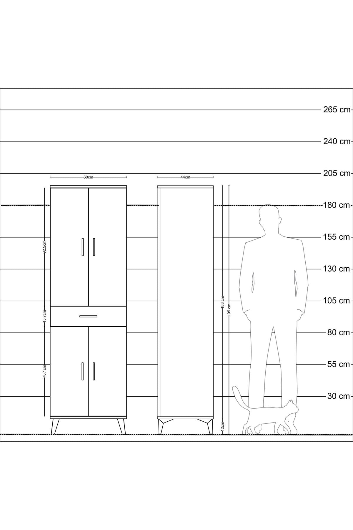 Hyperion Dolap 4 Raflı Tek Çekmeceli 4 Kapaklı 60x44x195 Çam-Çam