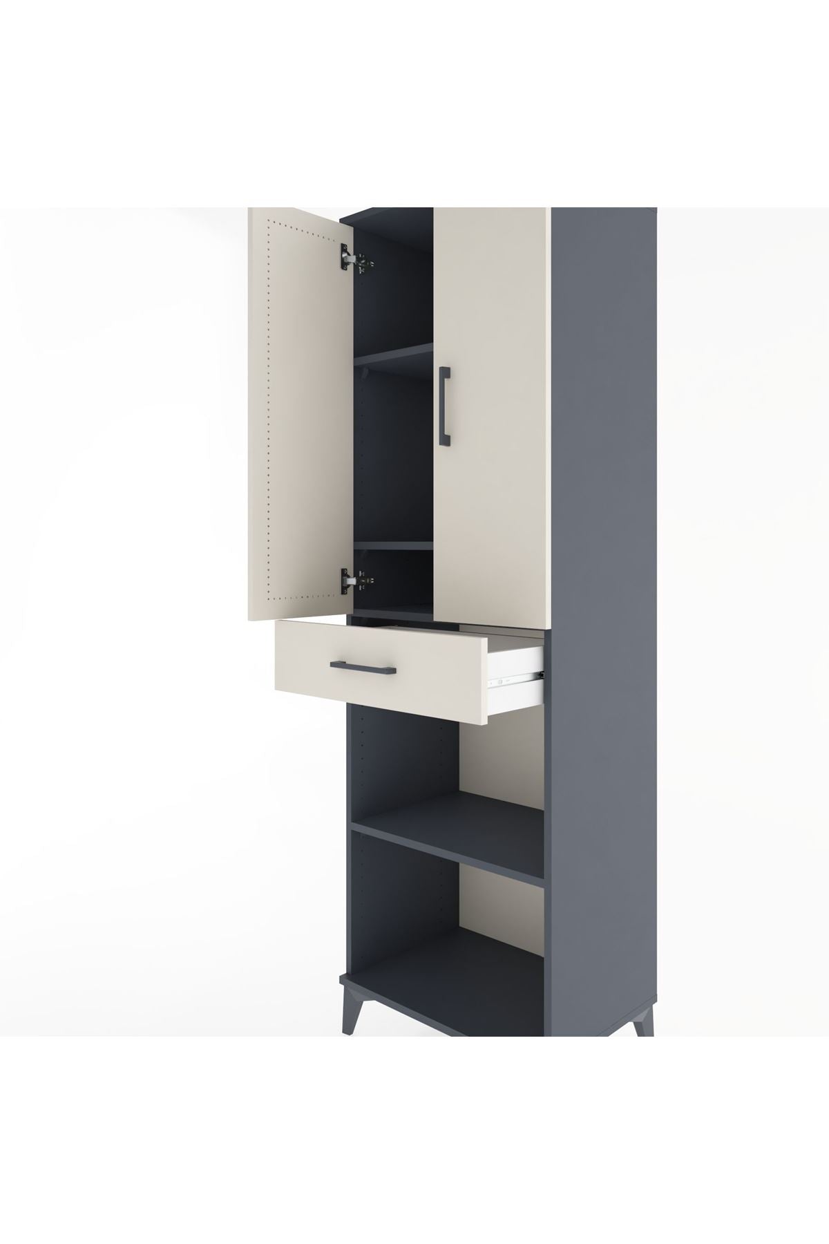 Hyperion Dolap 4 Raflı Tek Çekmeceli 2 Kapaklı 60x44x195 Antrasit-Aytaşı