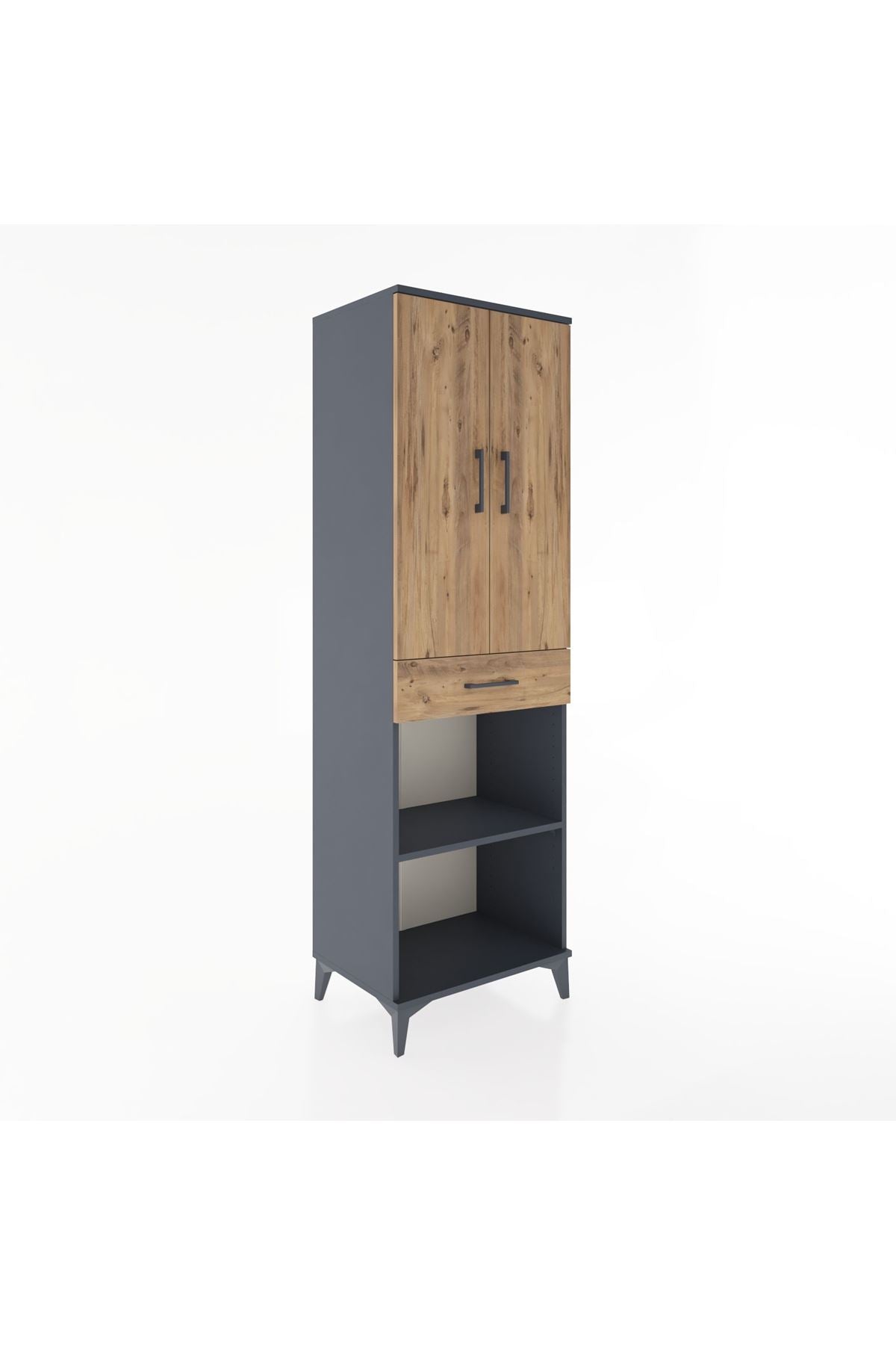 Hyperion Dolap 4 Raflı Tek Çekmeceli 2 Kapaklı 60x44x195 Antrasit-Çam