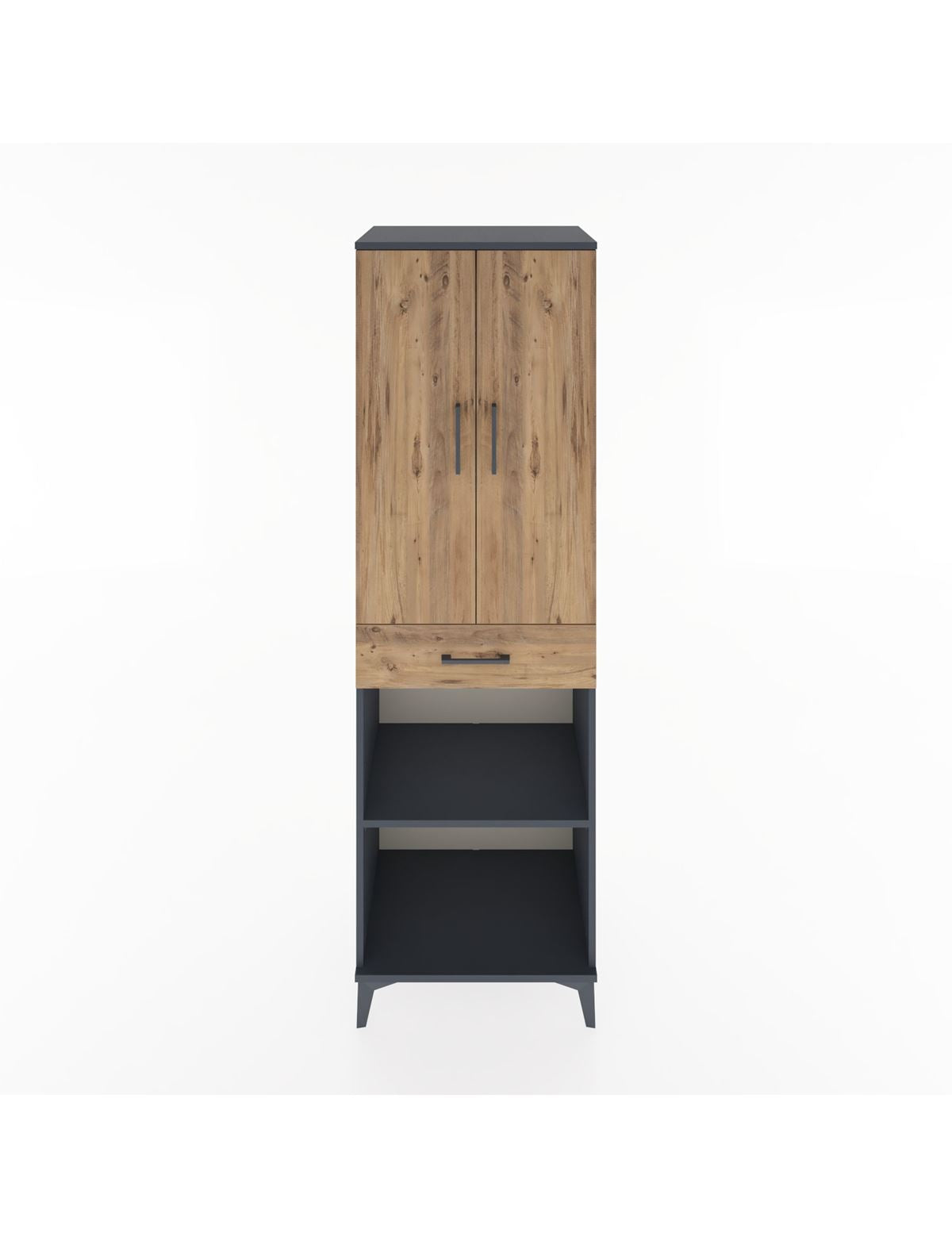 Hyperion Dolap 4 Raflı Tek Çekmeceli 2 Kapaklı 60x44x195 Antrasit-Çam