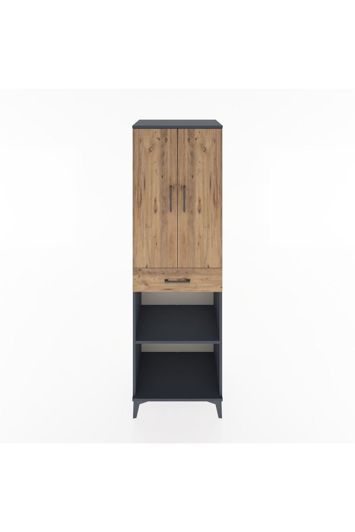 Hyperion Dolap 4 Raflı Tek Çekmeceli 2 Kapaklı 60x44x195 Antrasit-Çam