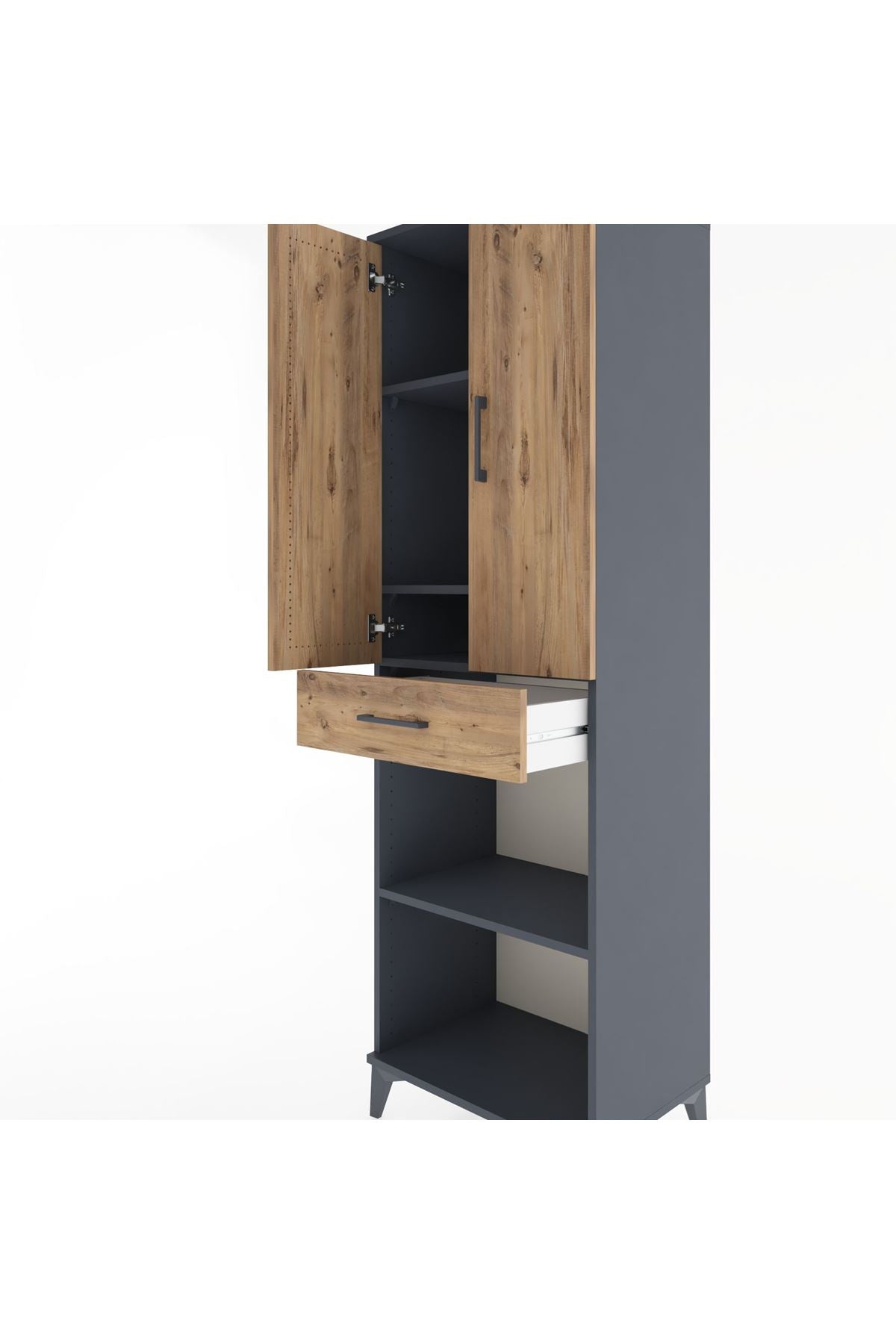 Hyperion Dolap 4 Raflı Tek Çekmeceli 2 Kapaklı 60x44x195 Antrasit-Çam