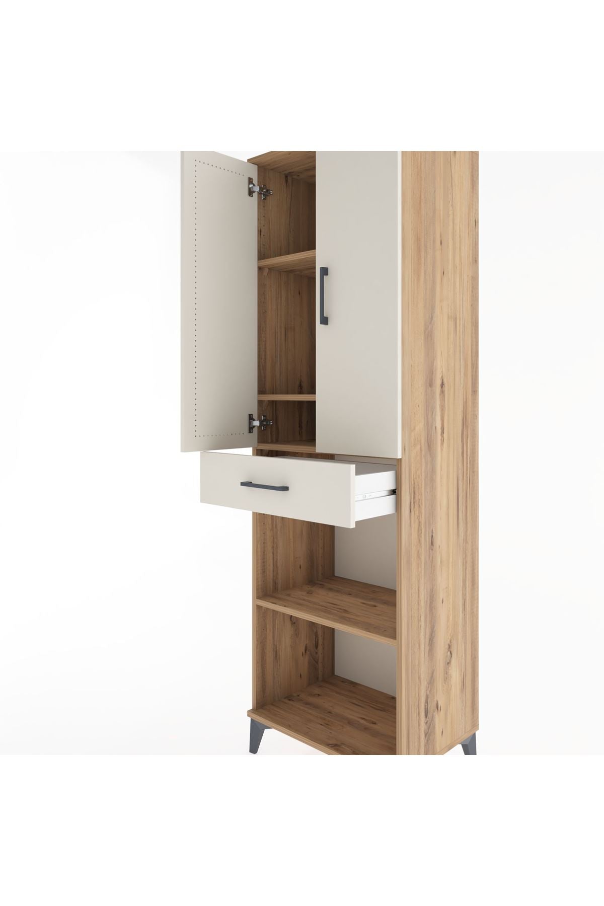 Hyperion Dolap 4 Raflı Tek Çekmeceli 2 Kapaklı 60x44x195 Çam-Aytaşı