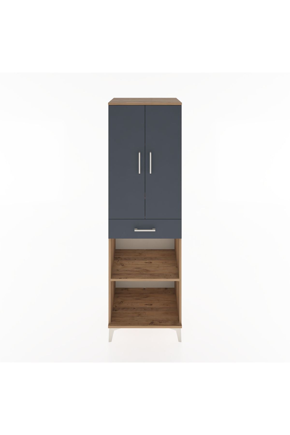 Hyperion Dolap 4 Raflı Tek Çekmeceli 2 Kapaklı 60x44x195 Çam-Antrasit