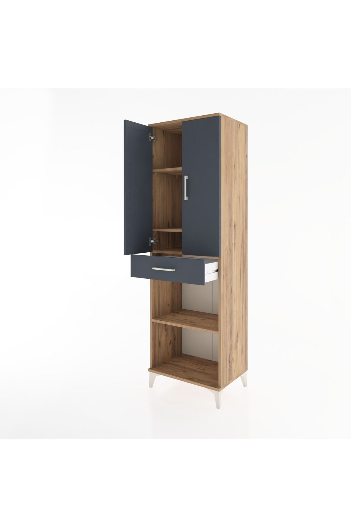 Hyperion Dolap 4 Raflı Tek Çekmeceli 2 Kapaklı 60x44x195 Çam-Antrasit