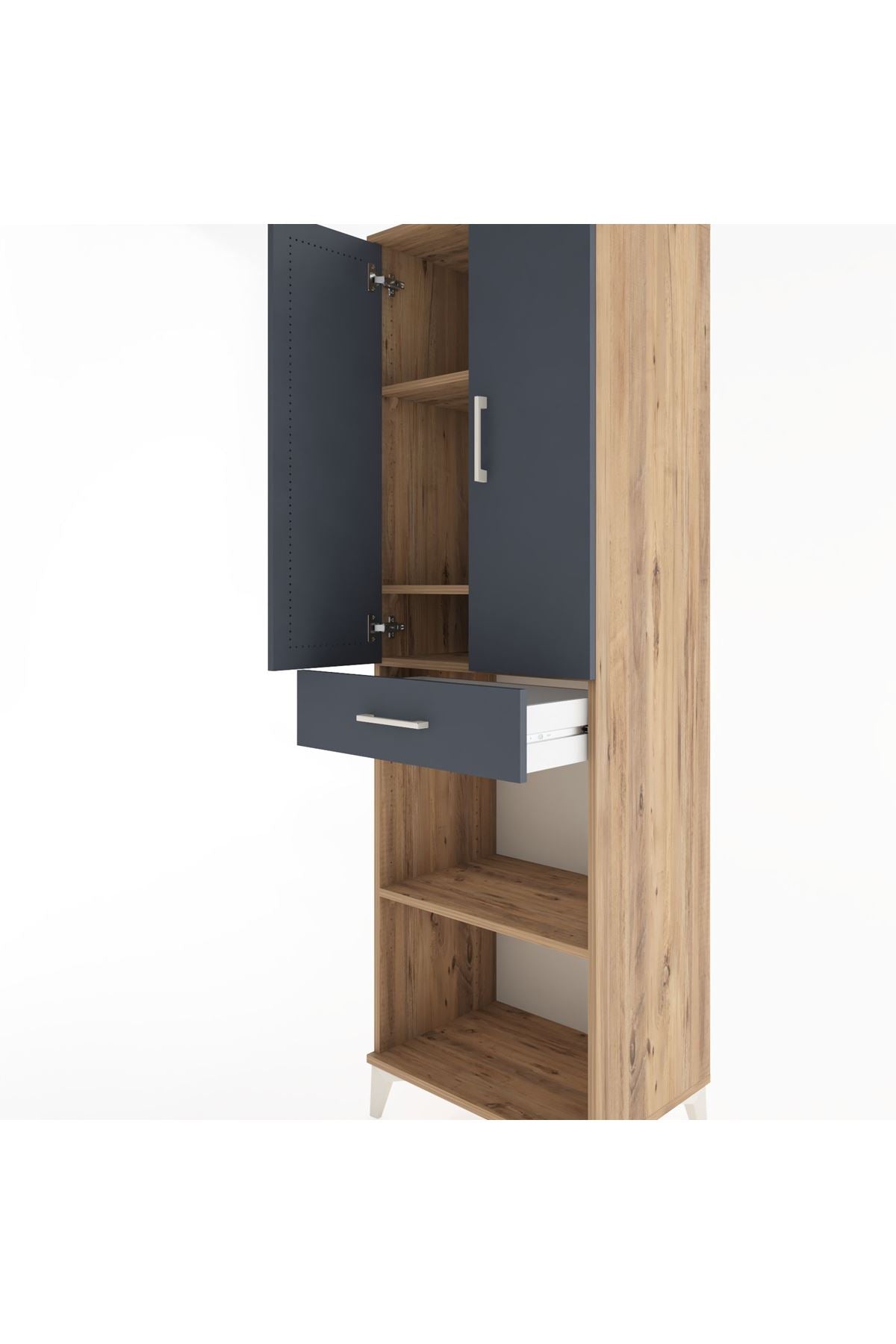 Hyperion Dolap 4 Raflı Tek Çekmeceli 2 Kapaklı 60x44x195 Çam-Antrasit