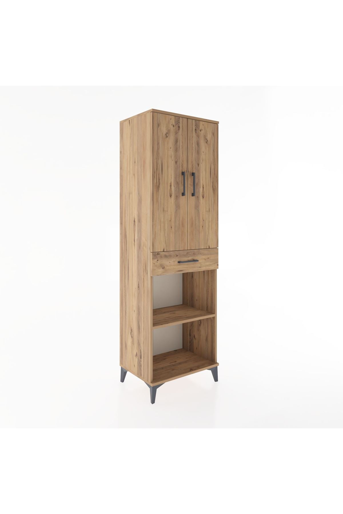 Hyperion Dolap 4 Raflı Tek Çekmeceli 2 Kapaklı 60x44x195 Çam-Çam