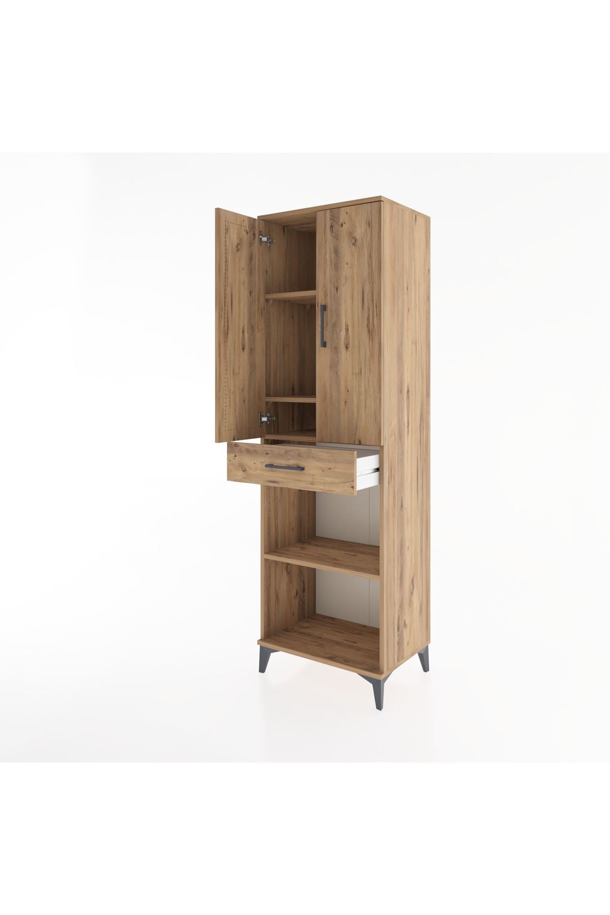 Hyperion Dolap 4 Raflı Tek Çekmeceli 2 Kapaklı 60x44x195 Çam-Çam