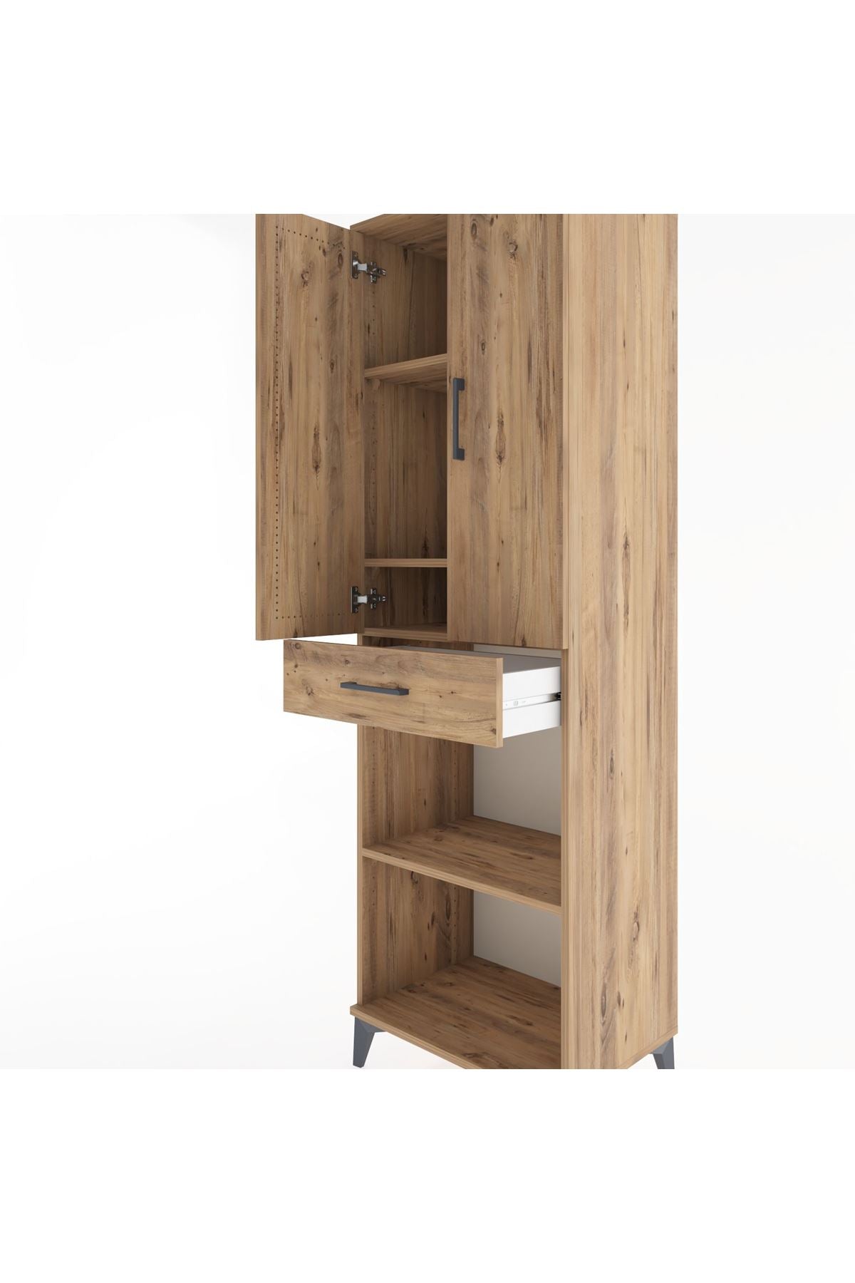 Hyperion Dolap 4 Raflı Tek Çekmeceli 2 Kapaklı 60x44x195 Çam-Çam