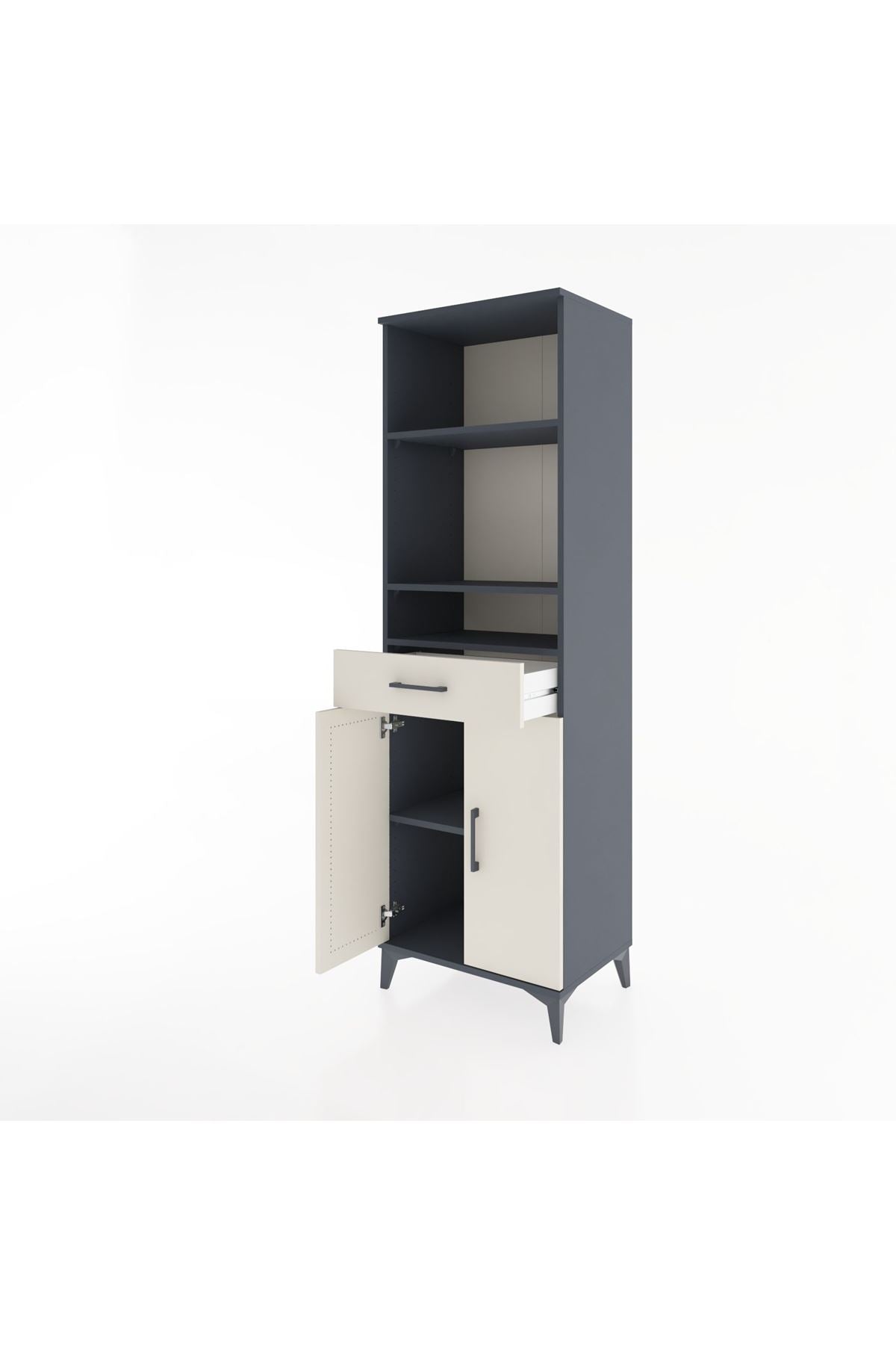 Hyperion Dolap 4 Raflı Tek Çekmeceli 2 Kapaklı 60x44x195 Antrasit-Aytaşı