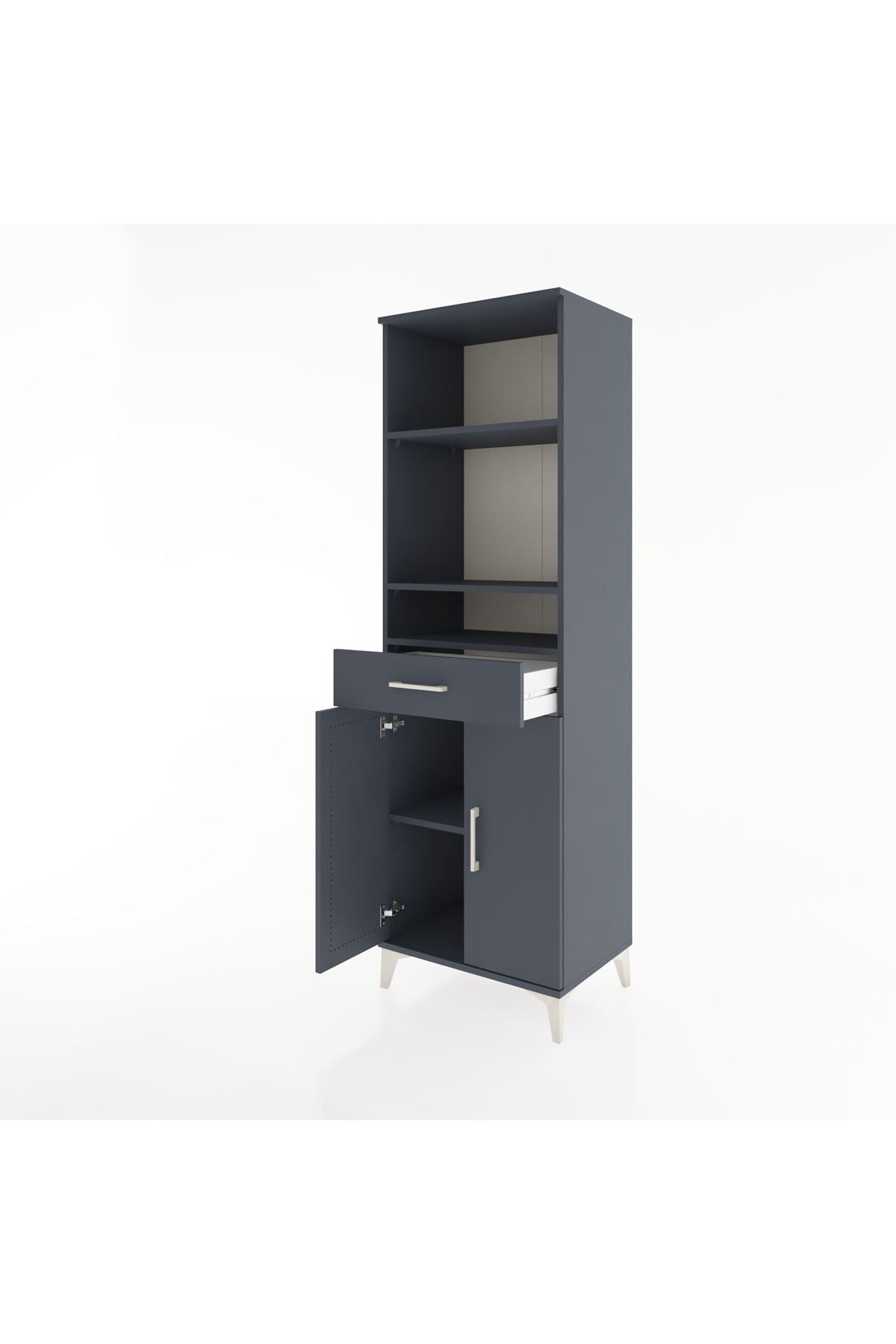 Hyperion Dolap 4 Raflı Tek Çekmeceli 2 Kapaklı 60x44x195 Antrasit-Antrasit