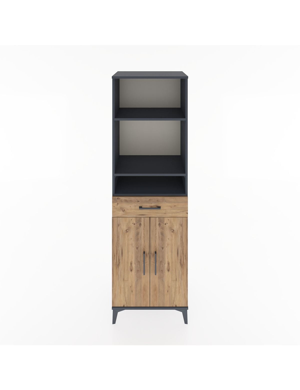 Hyperion Dolap 4 Raflı Tek Çekmeceli 2 Kapaklı 60x44x195 Antrasit-Çam