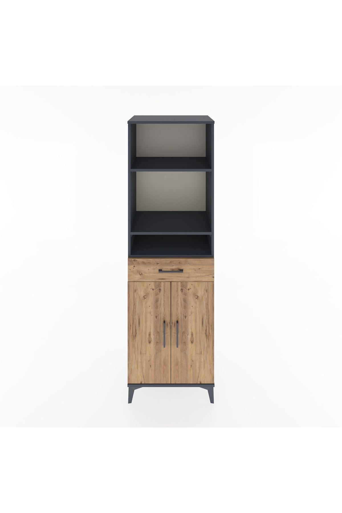 Hyperion Dolap 4 Raflı Tek Çekmeceli 2 Kapaklı 60x44x195 Antrasit-Çam