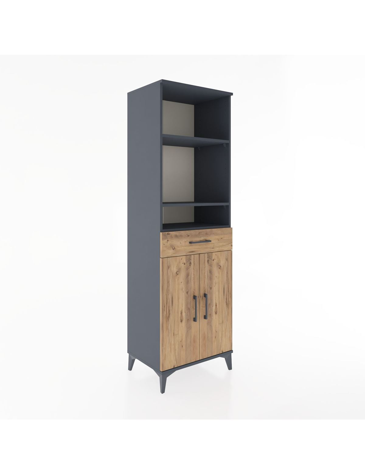 Hyperion Dolap 4 Raflı Tek Çekmeceli 2 Kapaklı 60x44x195 Antrasit-Çam