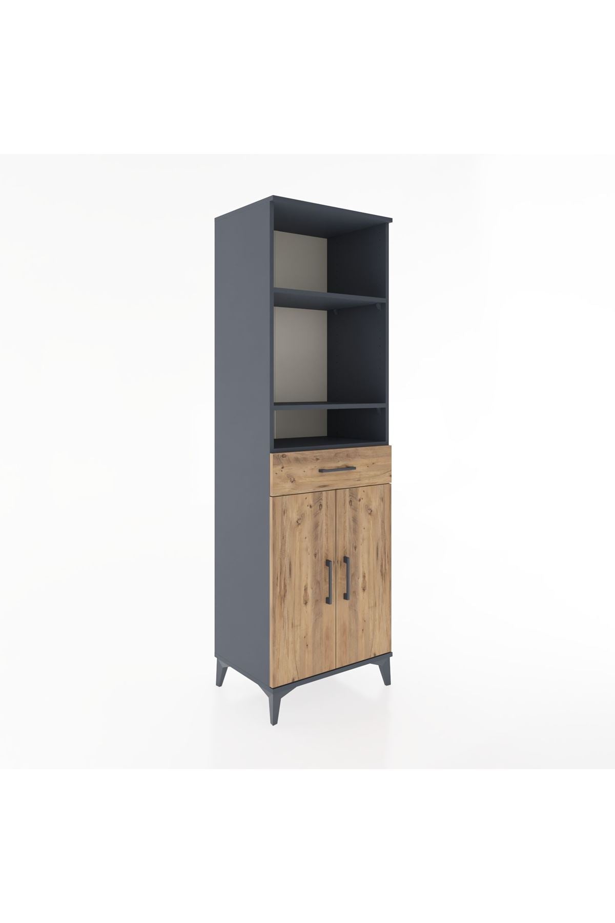 Hyperion Dolap 4 Raflı Tek Çekmeceli 2 Kapaklı 60x44x195 Antrasit-Çam