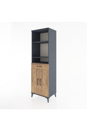 Hyperion Dolap 4 Raflı Tek Çekmeceli 2 Kapaklı 60x44x195 Antrasit-Çam