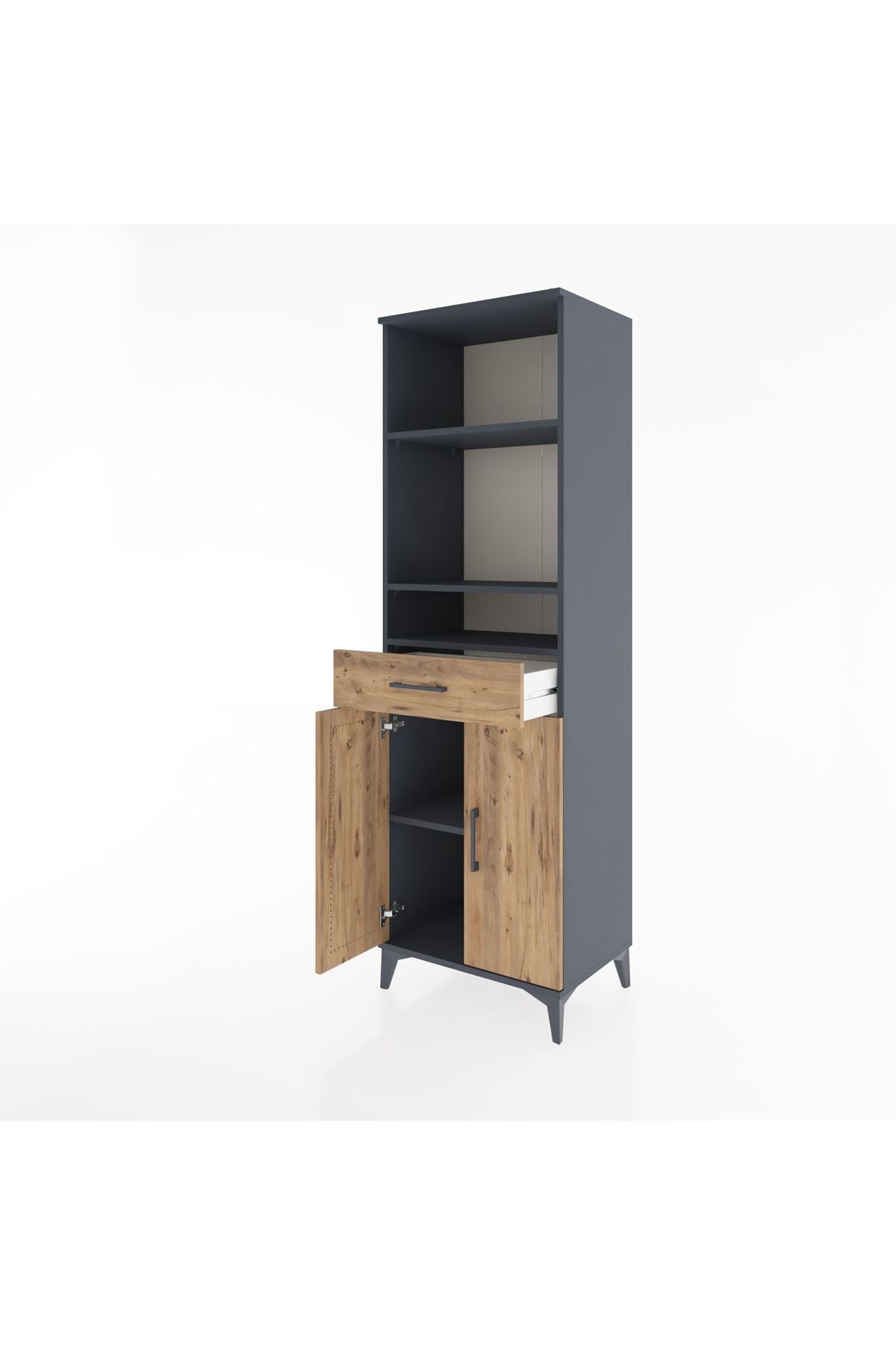 Hyperion Dolap 4 Raflı Tek Çekmeceli 2 Kapaklı 60x44x195 Antrasit-Çam