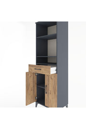Hyperion Dolap 4 Raflı Tek Çekmeceli 2 Kapaklı 60x44x195 Antrasit-Çam