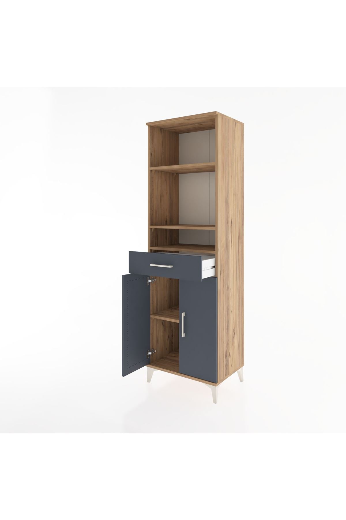 Hyperion Dolap 4 Raflı Tek Çekmeceli 2 Kapaklı 60x44x195 Çam-Antrasit