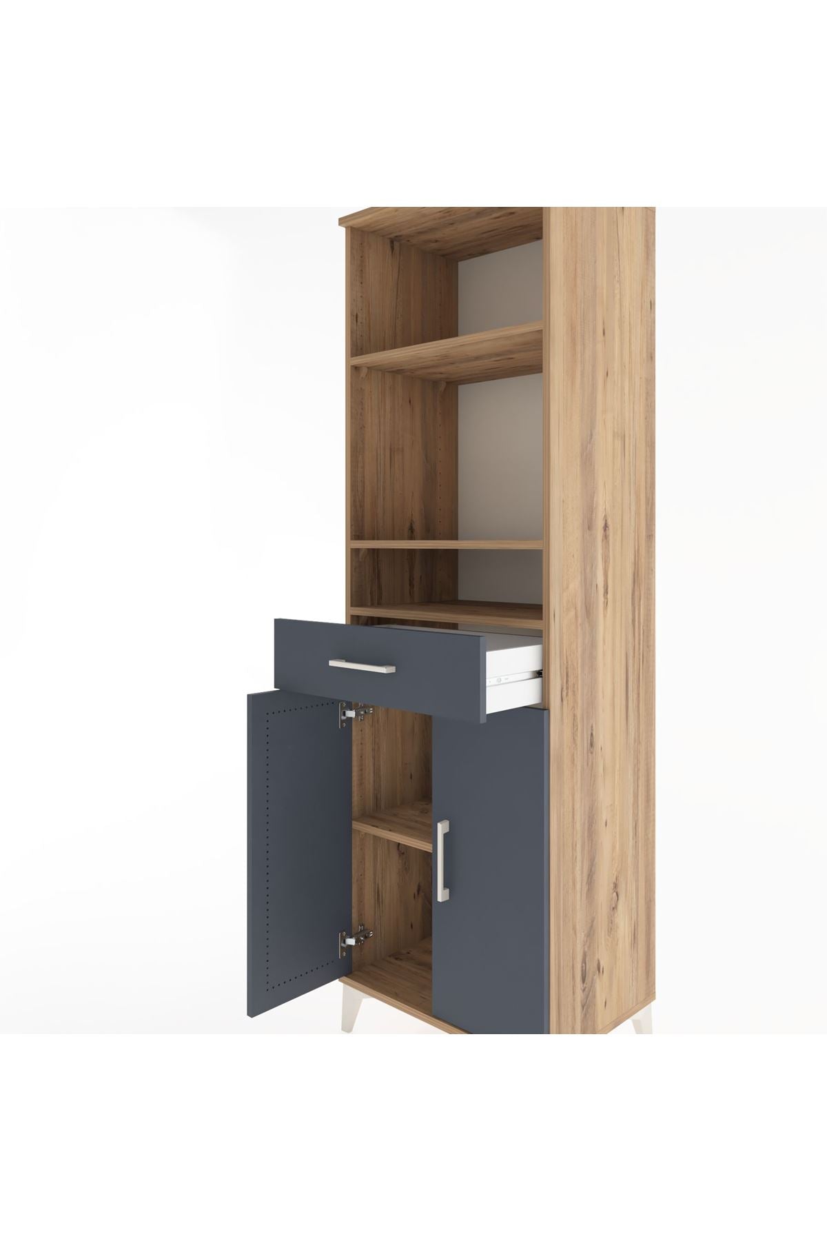 Hyperion Dolap 4 Raflı Tek Çekmeceli 2 Kapaklı 60x44x195 Çam-Antrasit