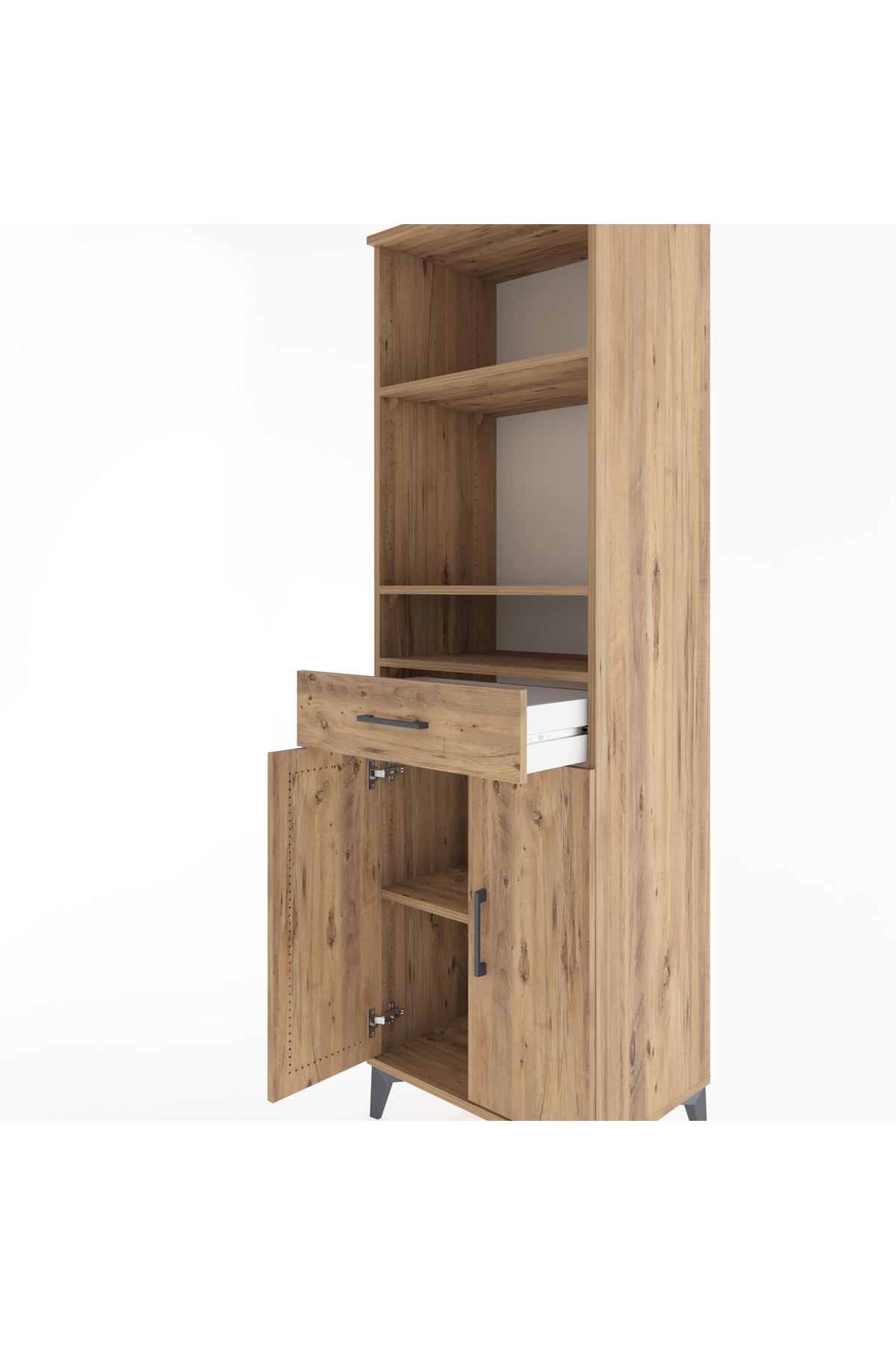 Hyperion Dolap 4 Raflı Tek Çekmeceli 2 Kapaklı 60x44x195 Çam-Çam