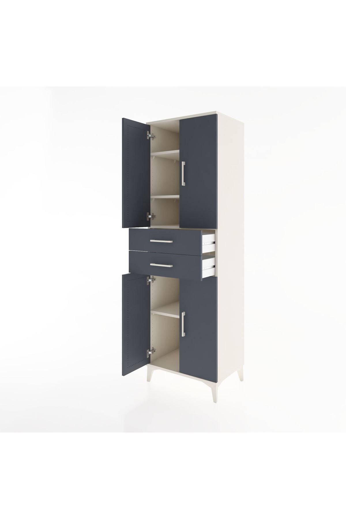 Hyperion Dolap 4 Raflı 2 Çekmeceli 4 Kapaklı 60x44x195 Aytaşı-Antrasit