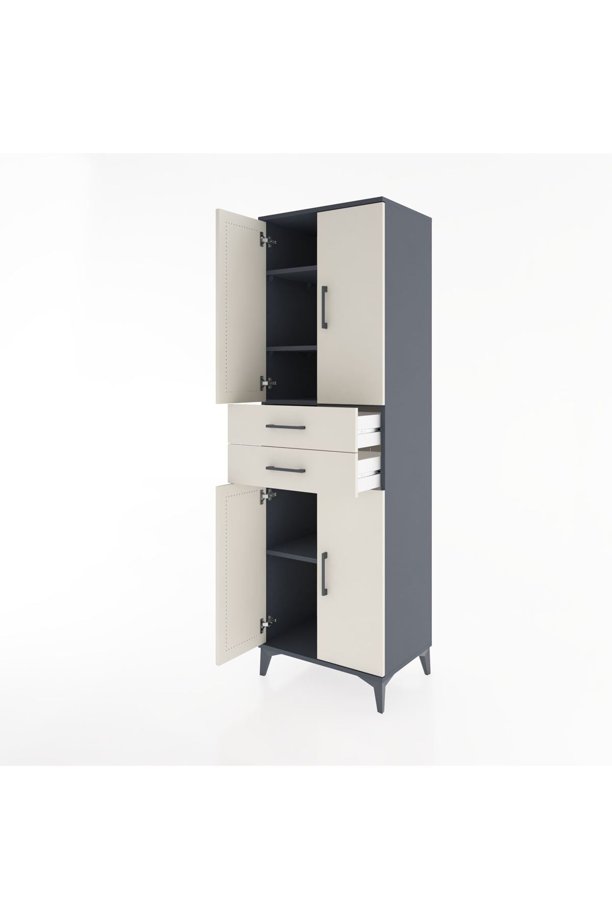 Hyperion Dolap 4 Raflı 2 Çekmeceli 4 Kapaklı 60x44x195 Antrasit-Aytaşı
