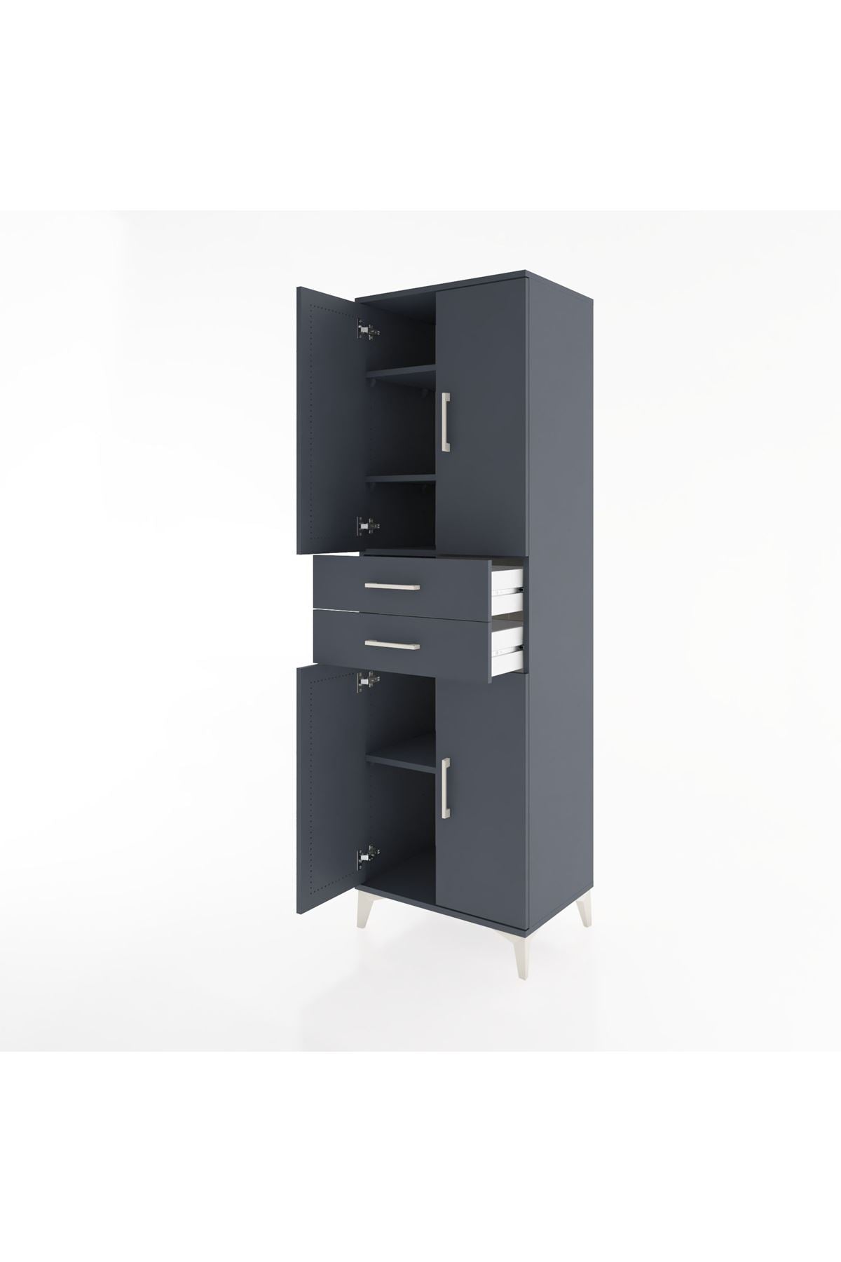 Hyperion Dolap 4 Raflı 2 Çekmeceli 4 Kapaklı 60x44x195 Antrasit-Antrasit
