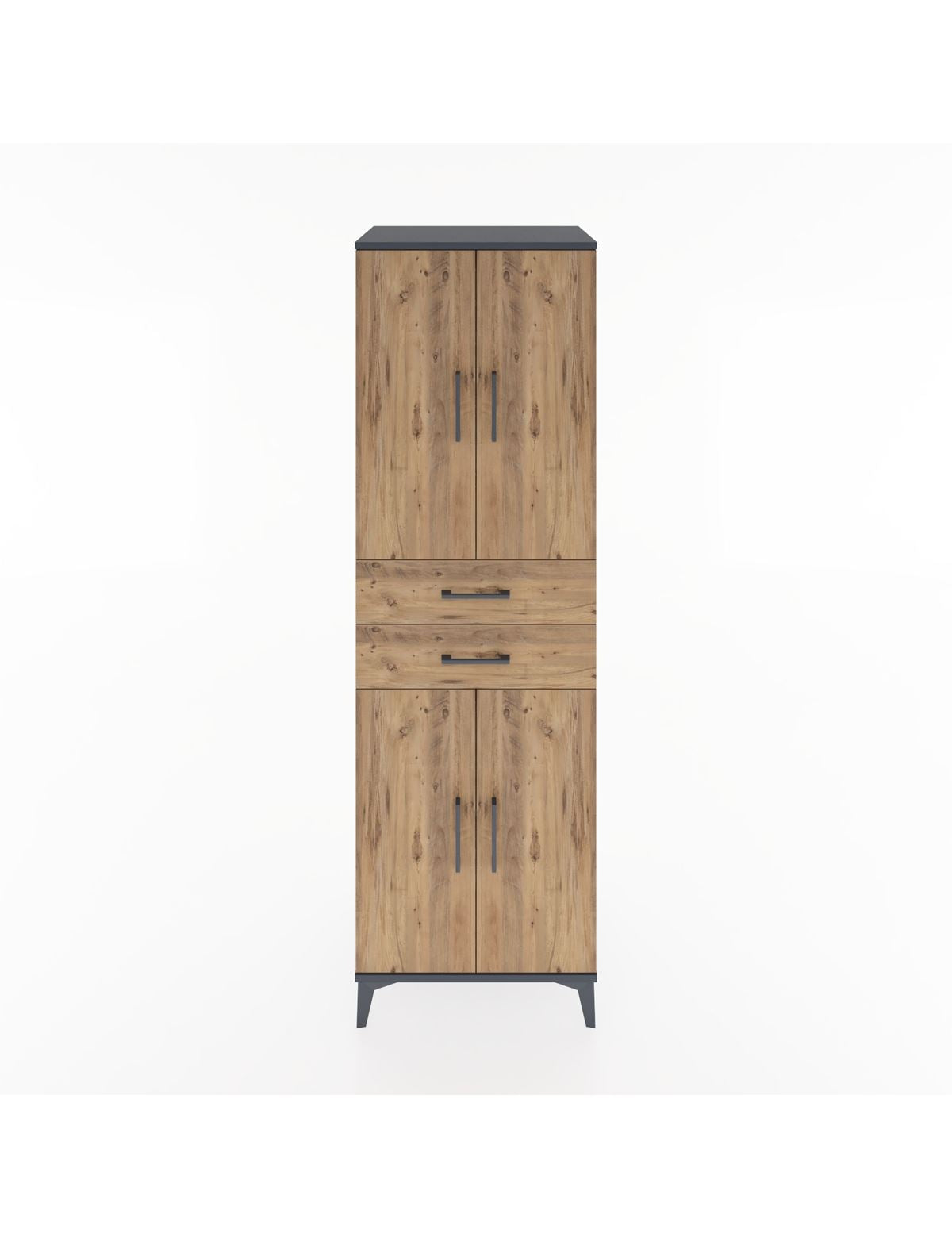 Hyperion Dolap 4 Raflı 2 Çekmeceli 4 Kapaklı 60x44x195 Antrasit-Çam