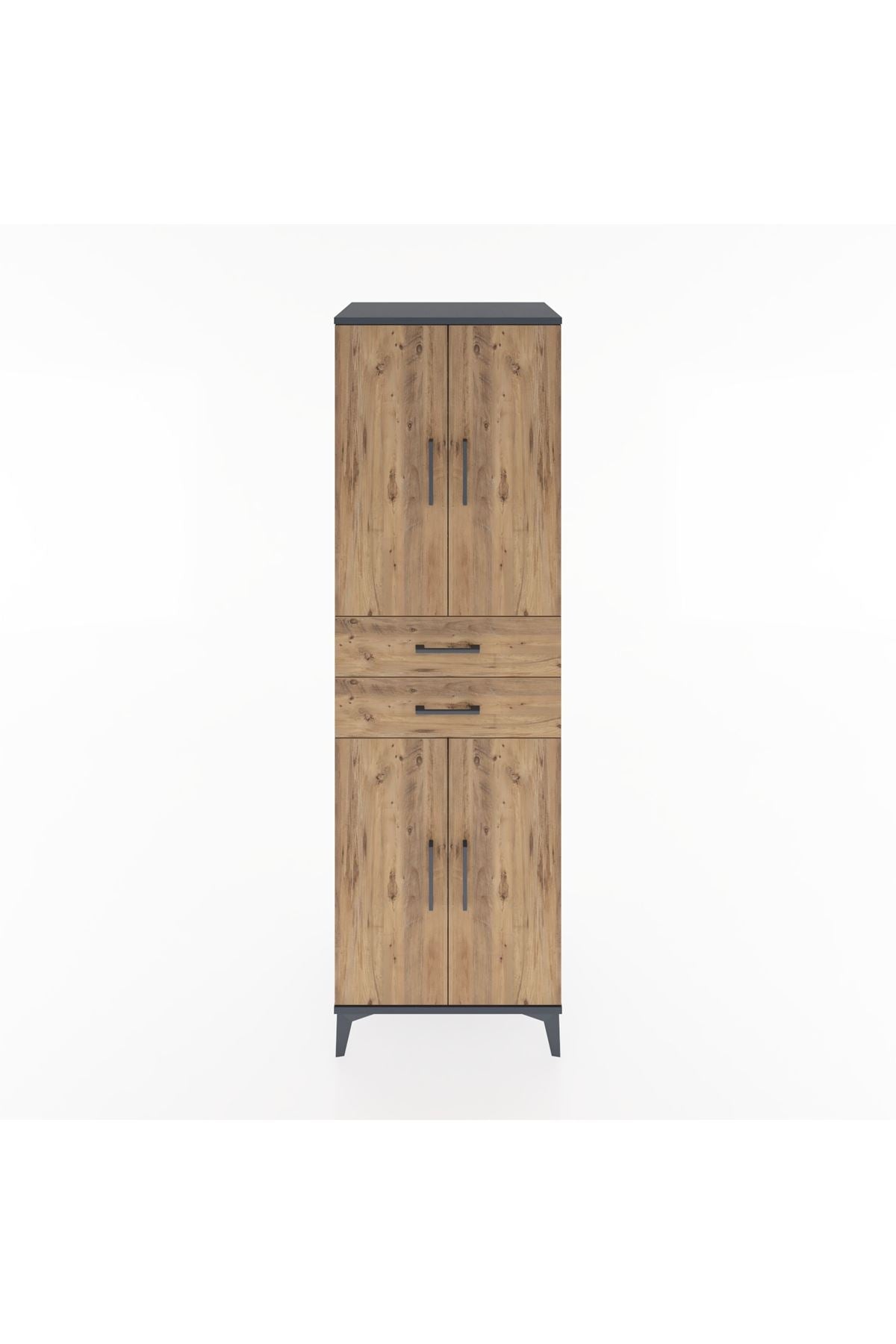 Hyperion Dolap 4 Raflı 2 Çekmeceli 4 Kapaklı 60x44x195 Antrasit-Çam