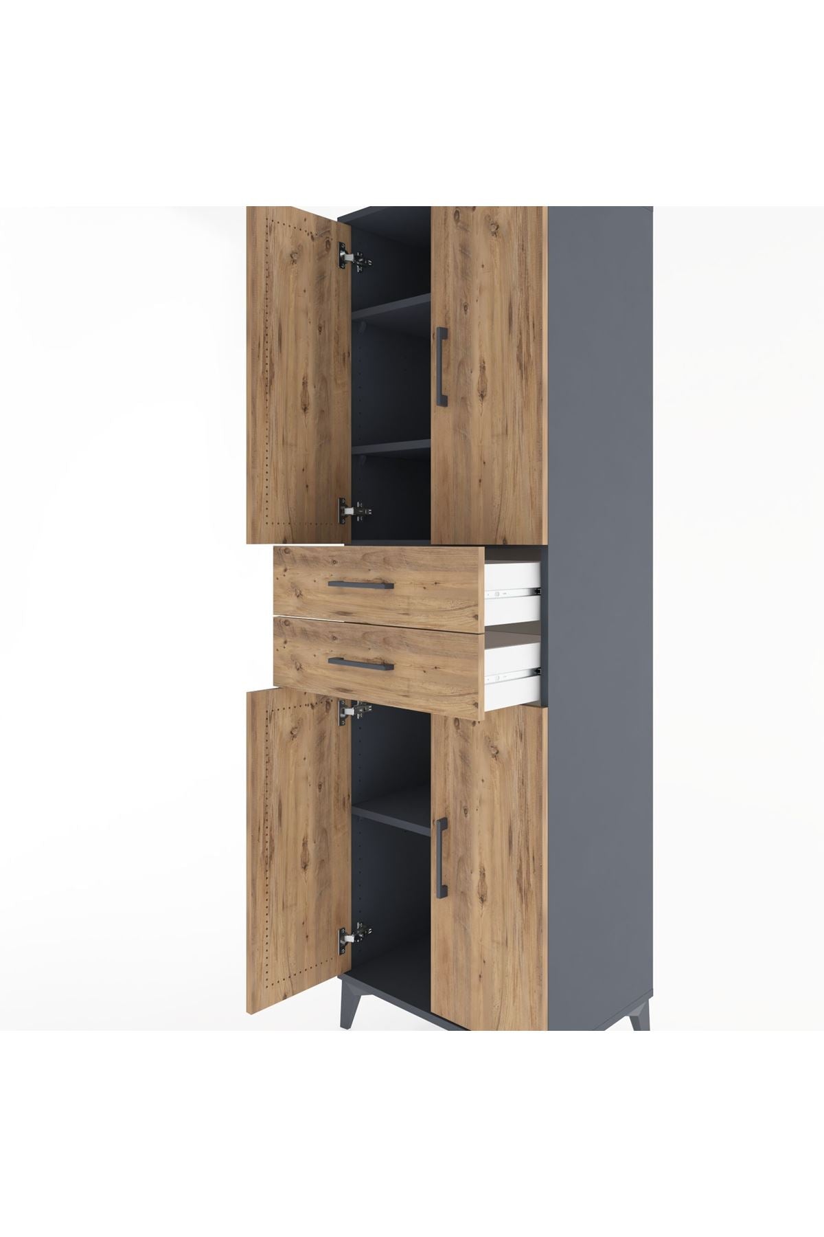 Hyperion Dolap 4 Raflı 2 Çekmeceli 4 Kapaklı 60x44x195 Antrasit-Çam