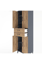 Hyperion Dolap 4 Raflı 2 Çekmeceli 4 Kapaklı 60x44x195 Antrasit-Çam