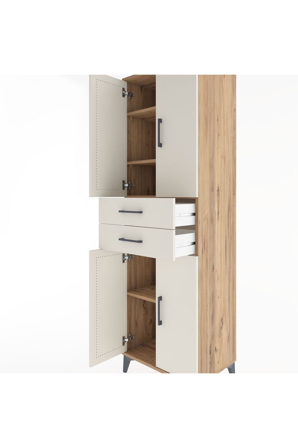 Hyperion Dolap 4 Raflı 2 Çekmeceli 4 Kapaklı 60x44x195 Çam-Aytaşı