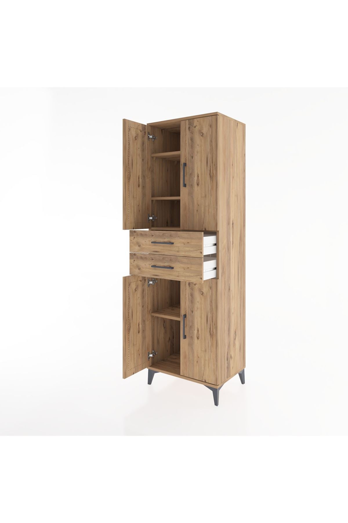 Hyperion Dolap 4 Raflı 2 Çekmeceli 4 Kapaklı 60x44x195 Çam-Çam