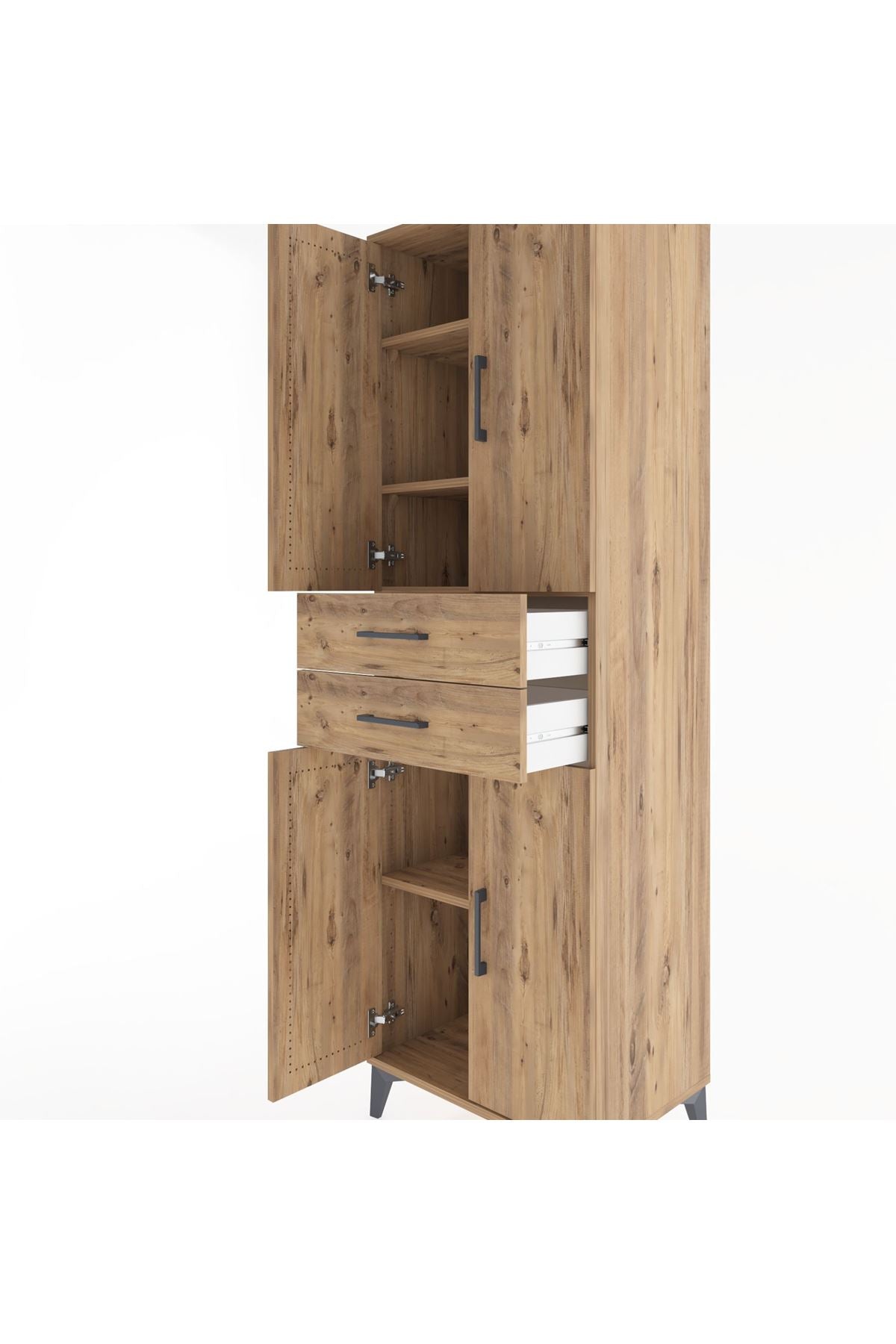 Hyperion Dolap 4 Raflı 2 Çekmeceli 4 Kapaklı 60x44x195 Çam-Çam