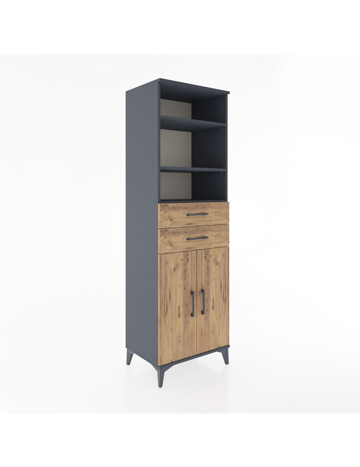 Hyperion Dolap 4 Raflı 2 Çekmeceli 2 Kapaklı 60x44x195 Antrasit-Çam