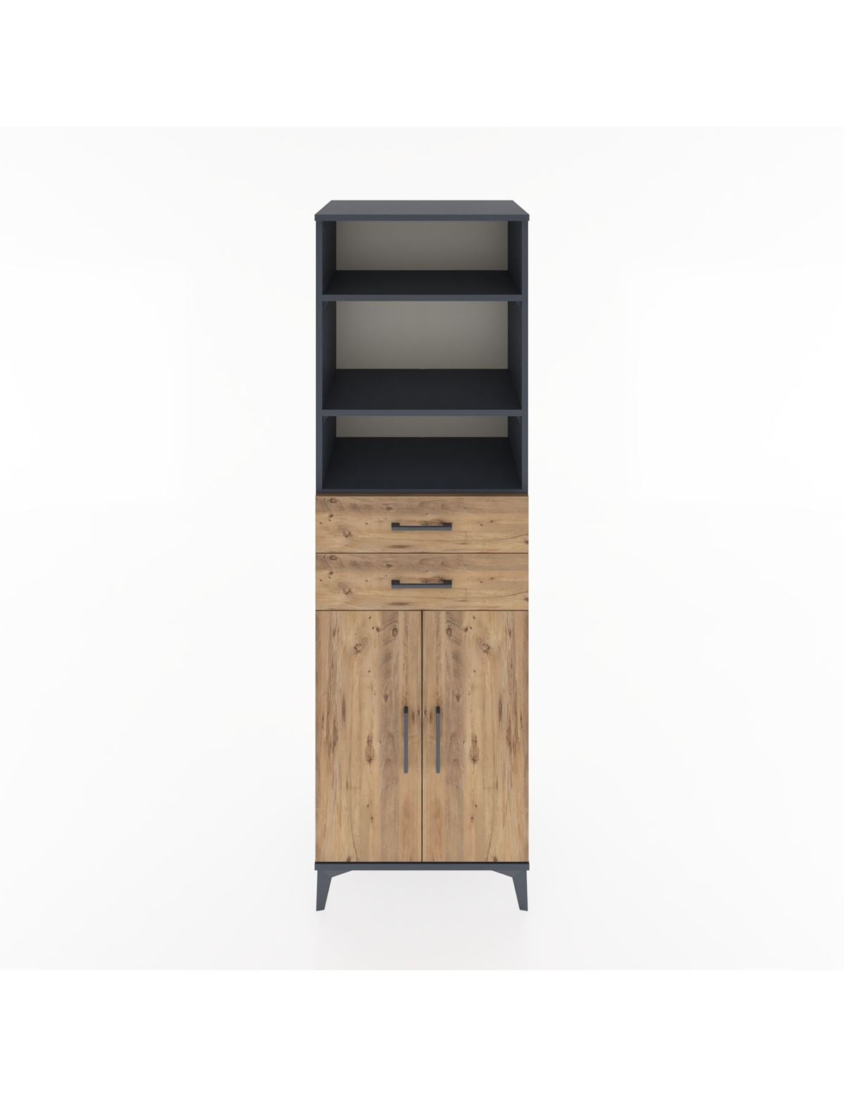Hyperion Dolap 4 Raflı 2 Çekmeceli 2 Kapaklı 60x44x195 Antrasit-Çam