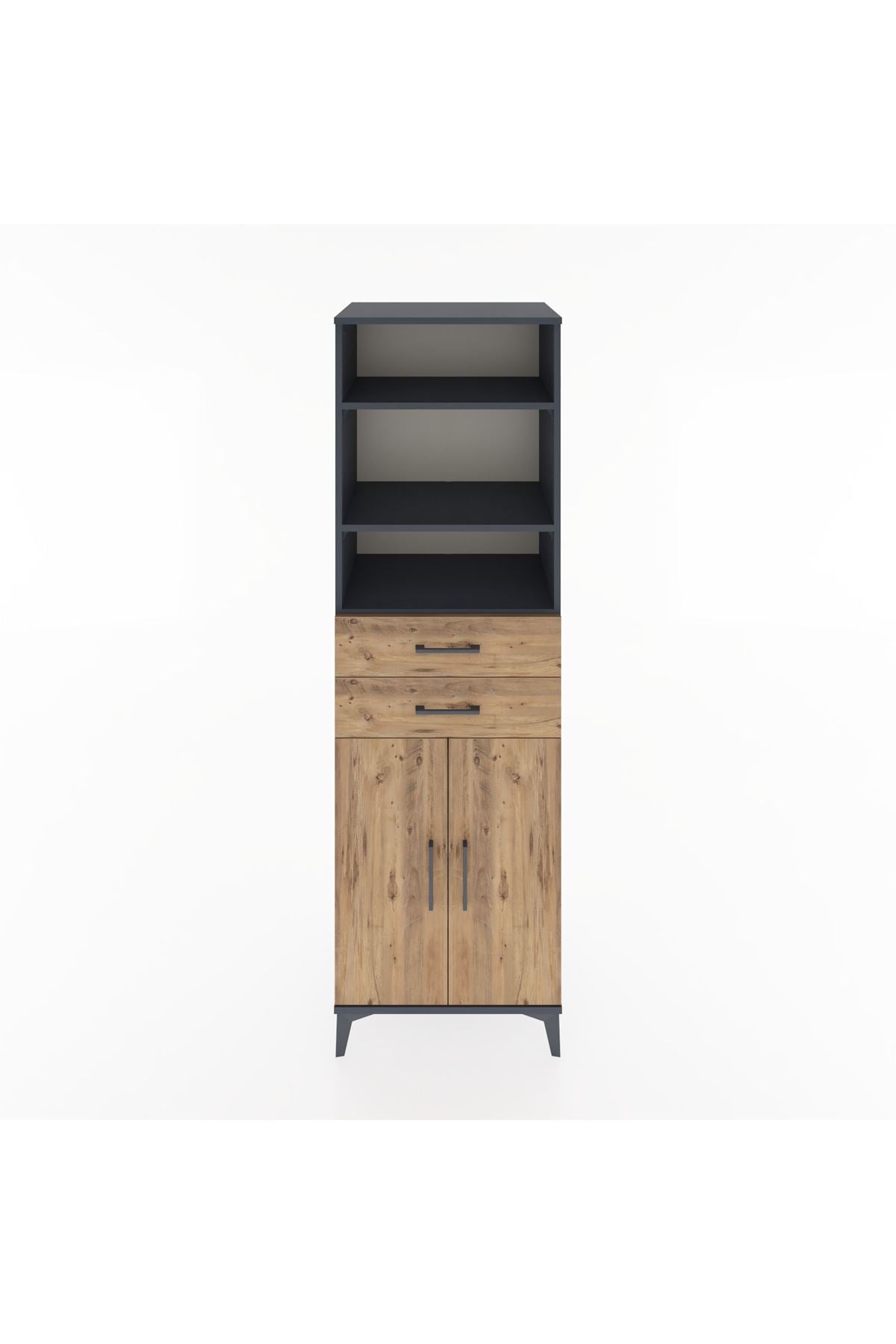 Hyperion Dolap 4 Raflı 2 Çekmeceli 2 Kapaklı 60x44x195 Antrasit-Çam