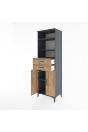 Hyperion Dolap 4 Raflı 2 Çekmeceli 2 Kapaklı 60x44x195 Antrasit-Çam