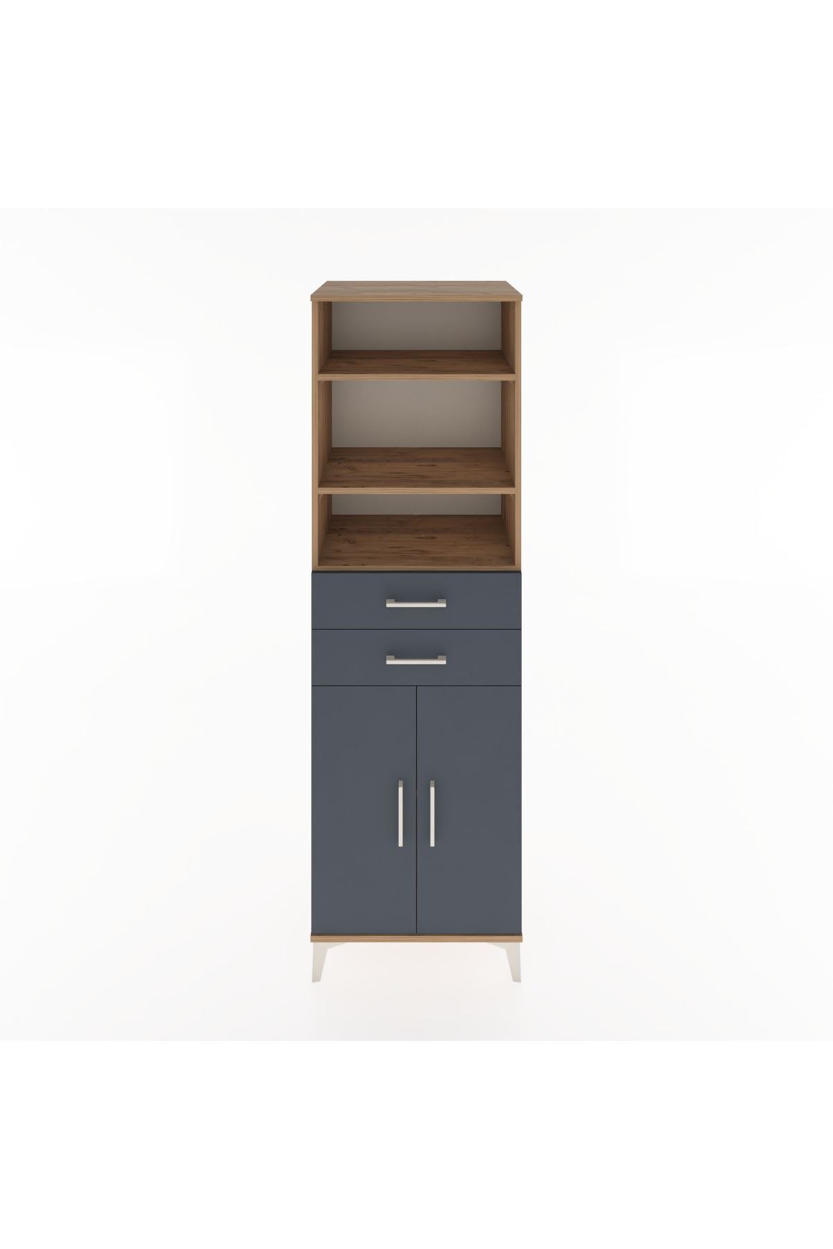 Hyperion Dolap 4 Raflı 2 Çekmeceli 2 Kapaklı 60x44x195 Çam-Antrasit